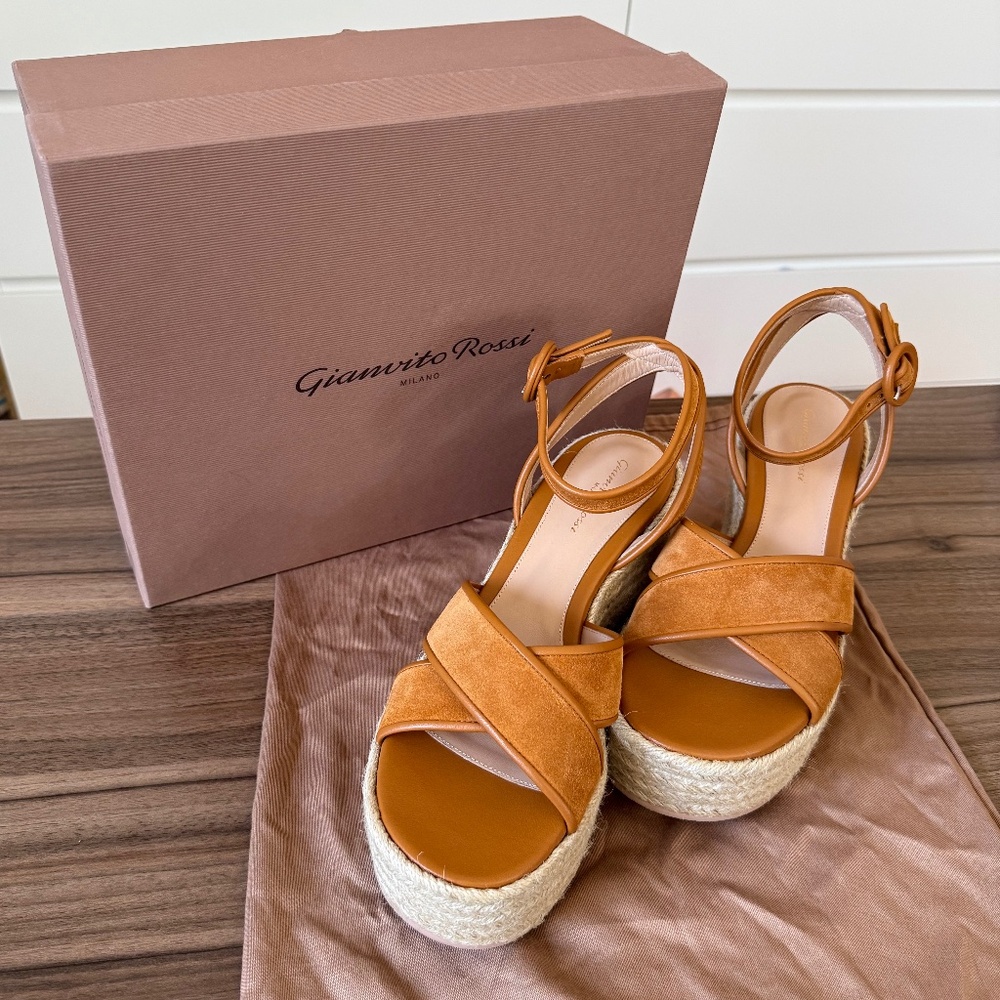 NWT - Gianvito Rossi Suede Siena Wedge Espadrille Sandals (IT 40.5 / US 10.5)